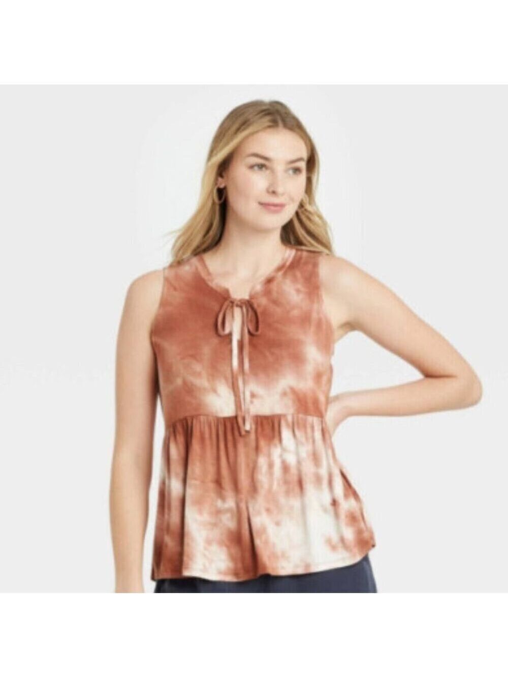 Knox Rose Tie Front Orange / Rust Tie Dye Tank Top Sleeveless Blouse Size Medium